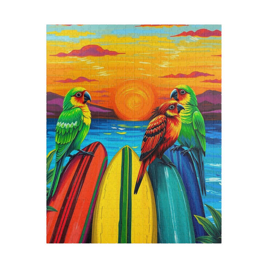 Colorful Surfing Parrots Puzzle, Vibrant Tropical Art Puzzle, Fun Family Activity, Best Gift for Nature Enthusiast, Bird Lover, Birdwatcher 520 pcs (Vertical) Puzzle The Puzzle Chest