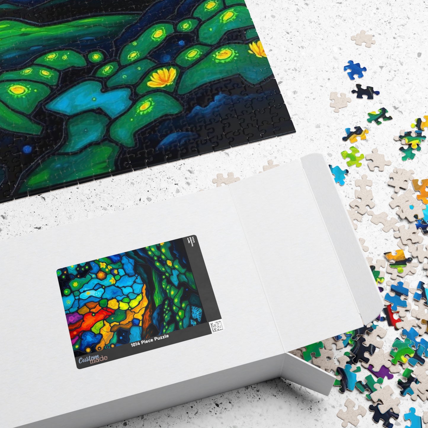 Radiant Understory Landscape Jigsaw Puzzle, Stained Glass Style Nature-Themed Abstract Puzzle for Family Fun, Gifts, Home Decor, Game Nights
