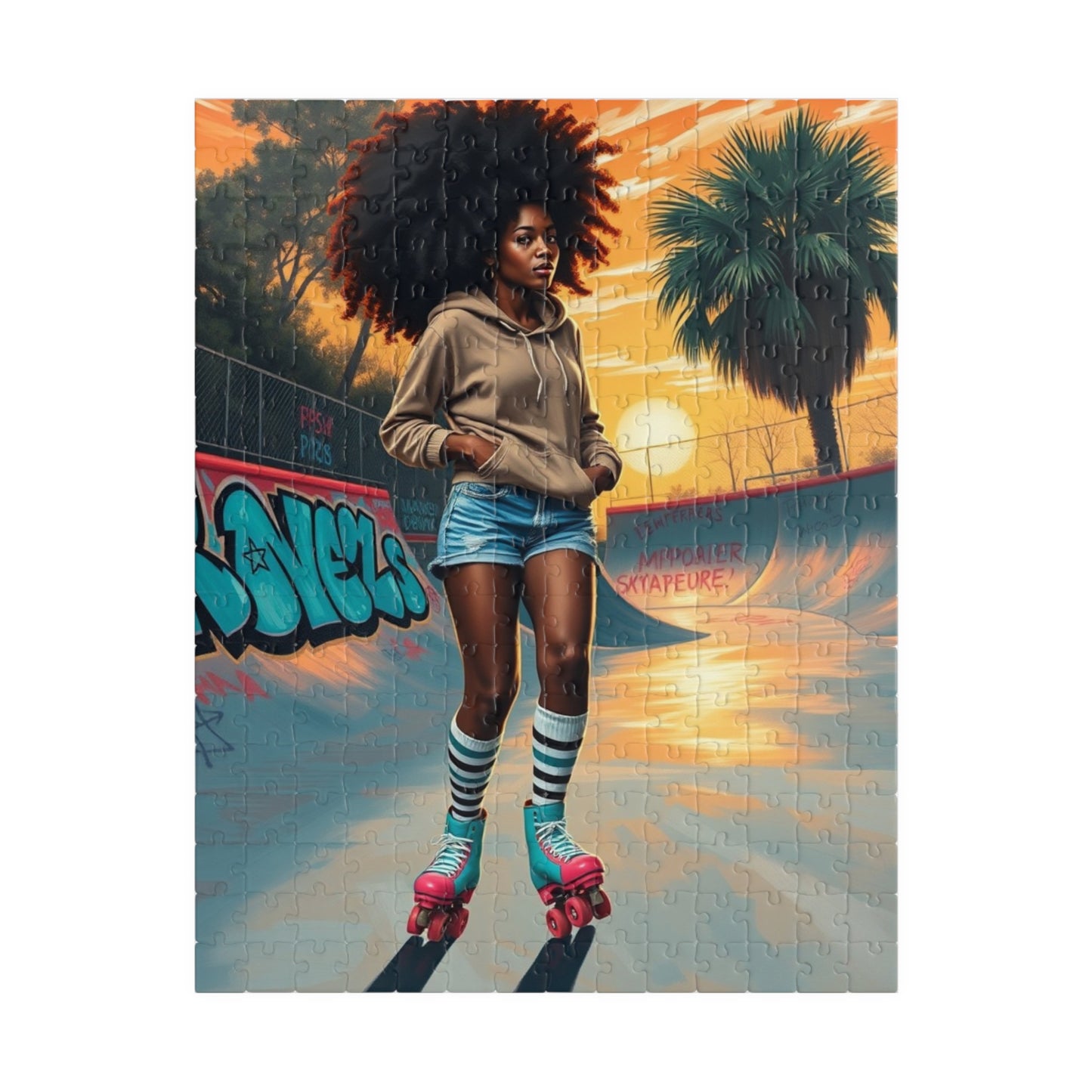Skateboarder Jigsaw Puzzle, Retro Vibe African American Woman, Nostalgic Gift for Adults, Unique Game for Fun Family Night, Puzzle Lover 252 pcs (Vertical) Puzzle The Puzzle Chest