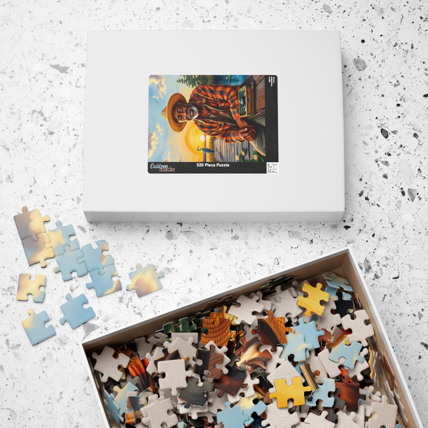 Fishing Themed Afrocentric Jigsaw Puzzle, African American Male at River, Family Bonding Activity, Nature Lovers Fathers Day Unique Gift Puzzle The Puzzle Chest