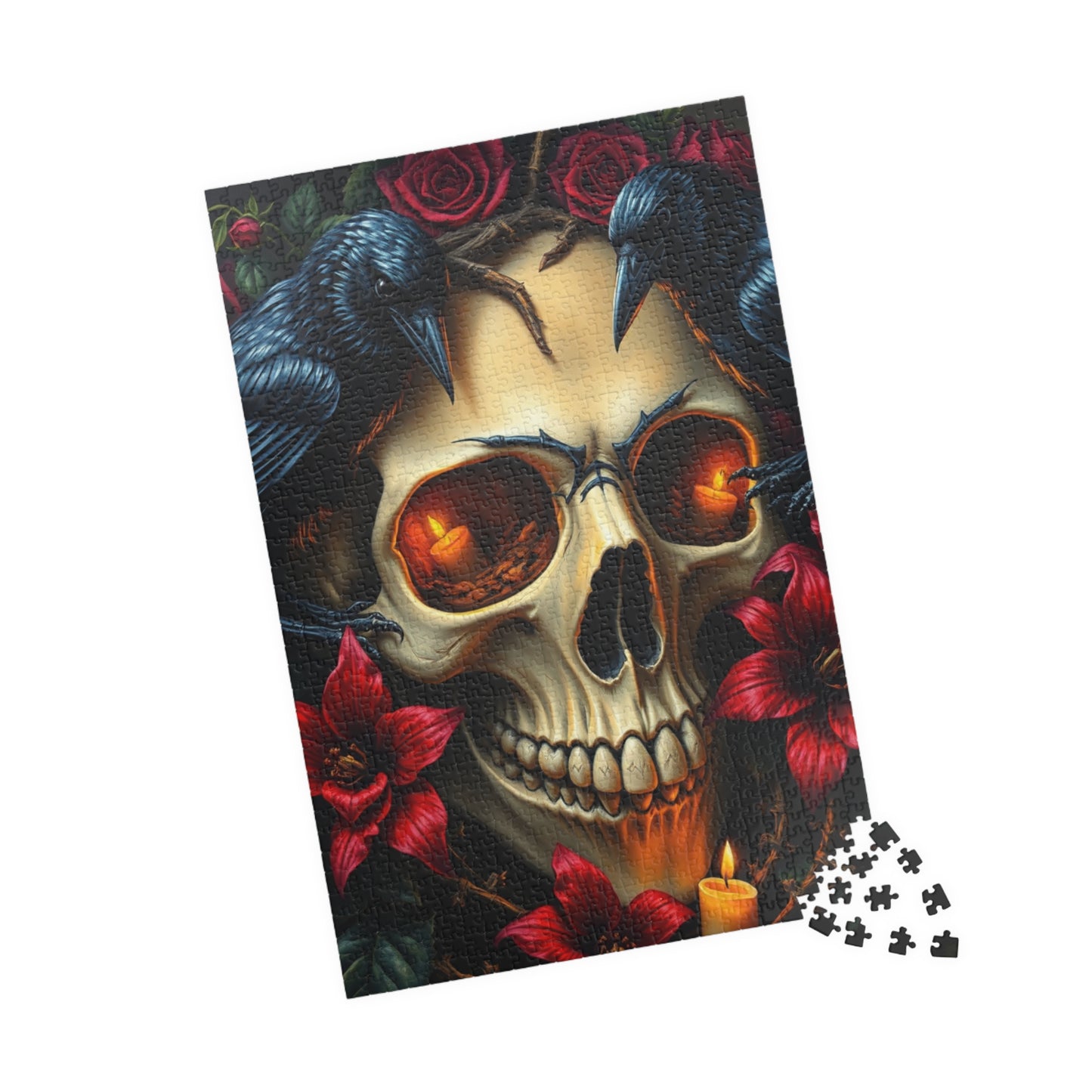 Skull and Roses Puzzle, Dark Floral Gothic Art Adult Jigsaw Game, Puzzle Gifts for Halloween, Mindfulness Solo Fun Puzzle The Puzzle Chest