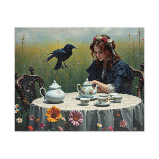 Melancholy Tea Party Jigsaw Puzzle, Victorian Woman and Raven, Gothic Art Print, Dark Fantasy Puzzle Lover Gift, Brain Teaser, Tabletop Game 520 pcs (Horizontal) Puzzle The Puzzle Chest