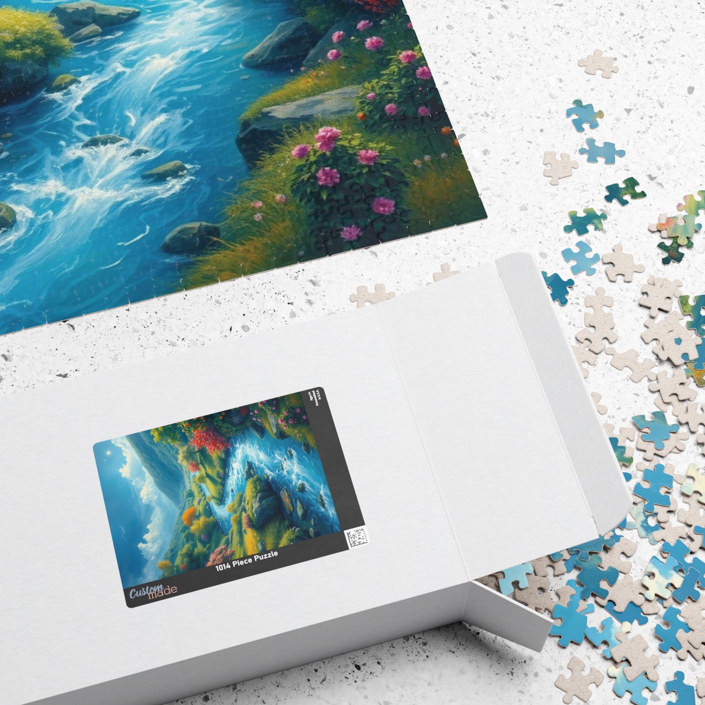 Mystical River Valley Jigsaw Puzzle, Fantasy Landscape with Vibrant Trees and Flowers, Ethereal Scene of Nature's Beauty and Tranquility Puzzle The Puzzle Chest
