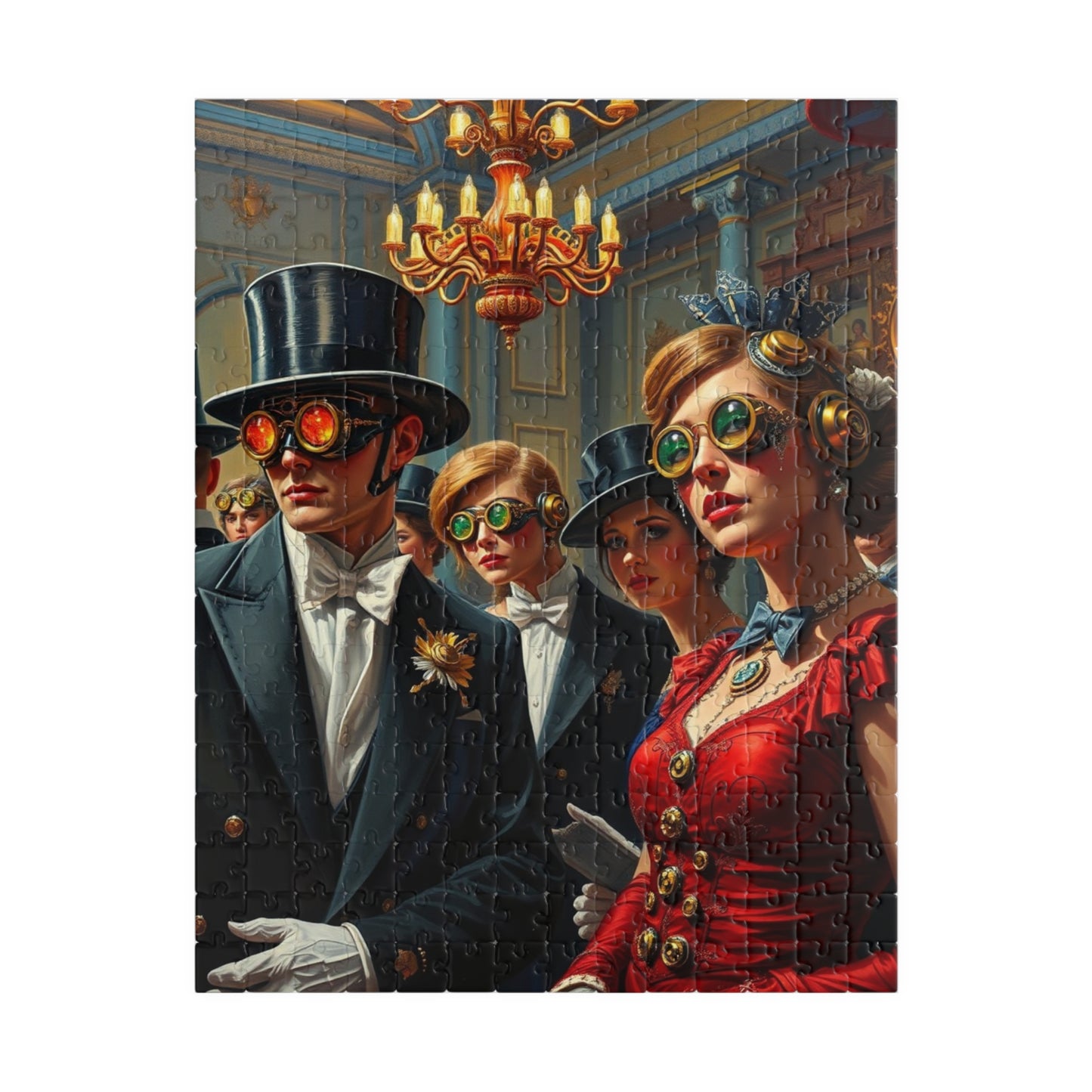 Steampunk Ballroom Puzzle, Victorian Guest Mechanical Accessory Glowing Monocle 252 pcs (Vertical) Puzzle The Puzzle Chest