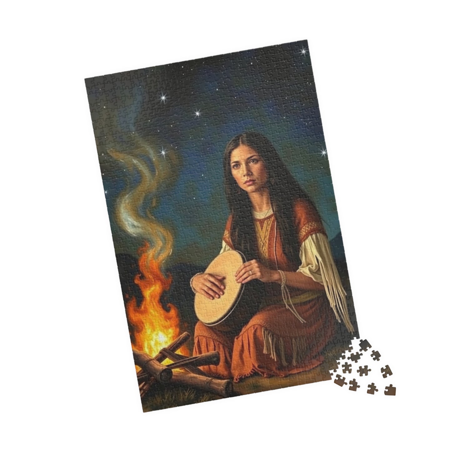 Native American Puzzle (110-1014 Piece), Indigenous Woman Campfire Night Sky Jigsaw Game, Traditional Creative Hobby, Unique Gift Puzzle The Puzzle Chest