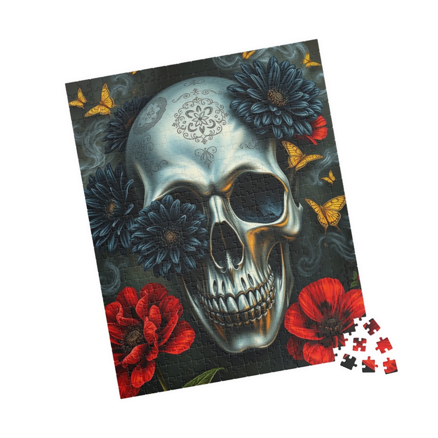 Gothic Skull Floral Puzzle | Artistic Day of the Dead Jigsaw Game for Adults, Gift for Puzzle Lovers Dark Art Enthusiasts, Unique Challenge Puzzle The Puzzle Chest