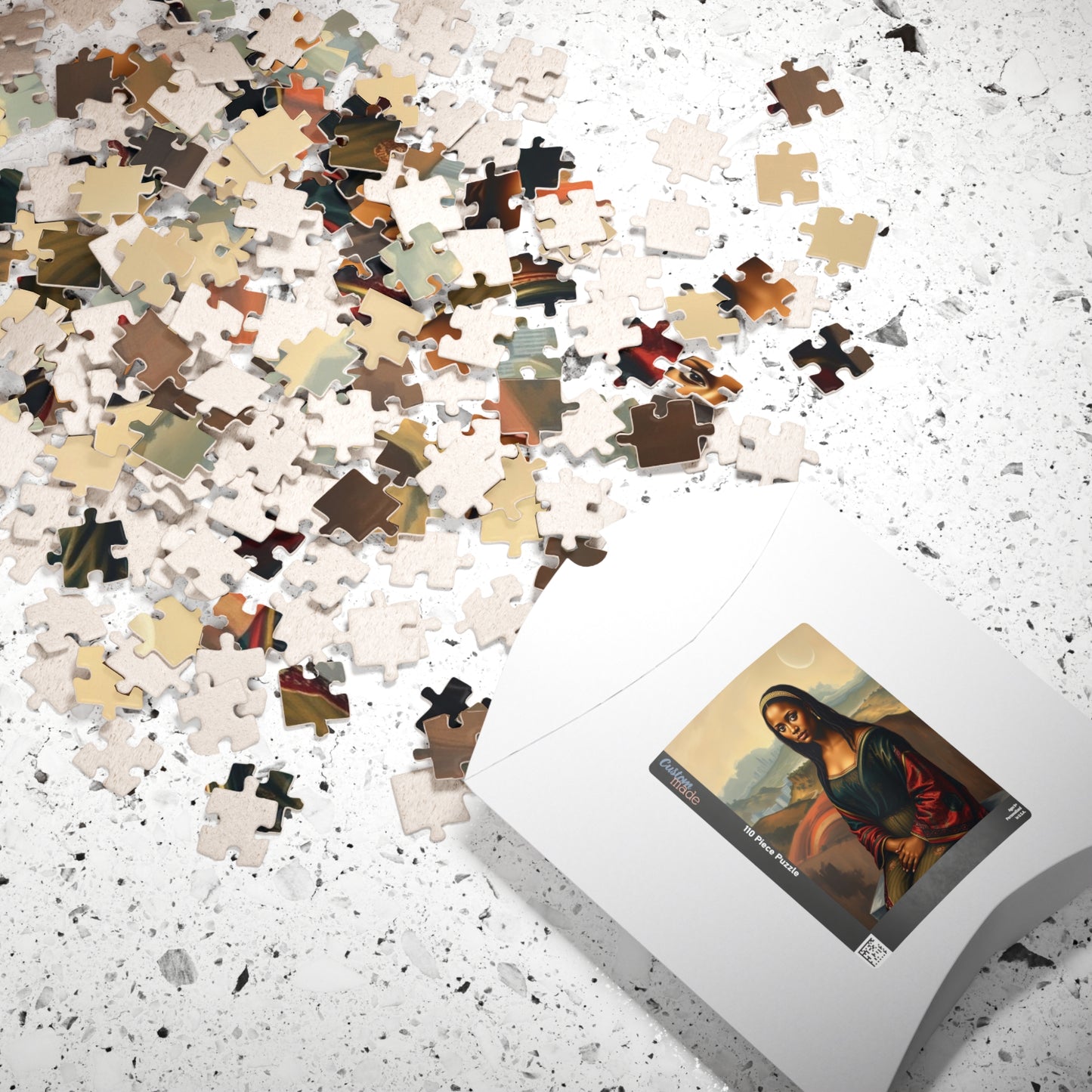African American Woman Mona Lisa-Inspired Puzzle, Rolling Hills and Cityscape Background Jigsaw Game, Mindful Activity, Puzzle Lover Gift