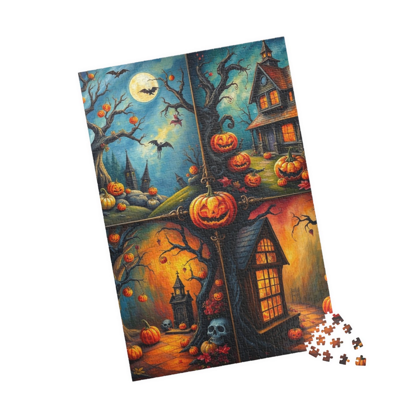 Halloween Scenery 4-Quadrant Jigsaw Puzzle - Spooky Themed Collage, Autumn Activity, Brain Teaser Game, Holiday Gift for Friends Puzzle The Puzzle Chest