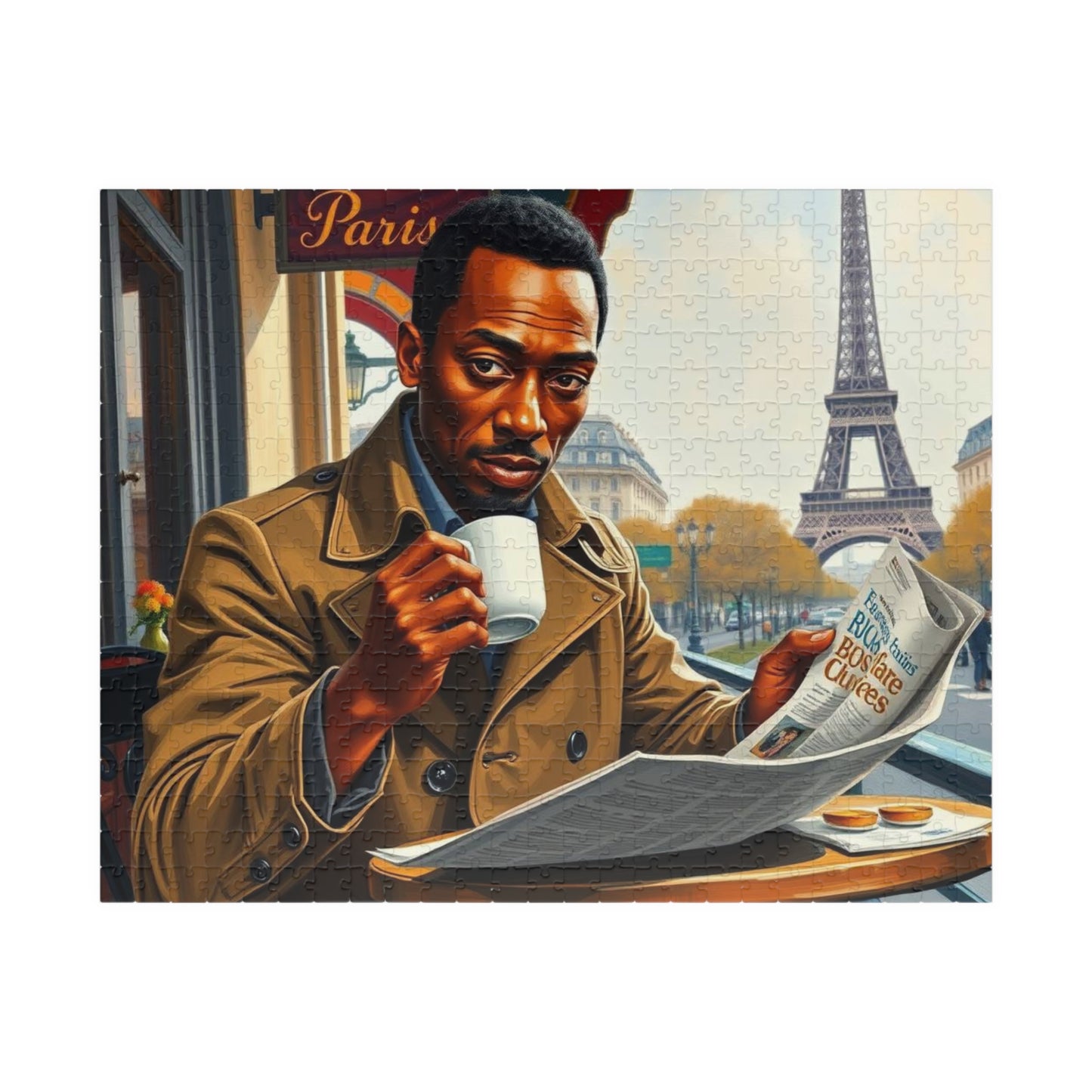 Parisian Café Puzzle - Black Man Reading a Newspaper | Relaxing Jigsaw Game, Puzzle Lover Gift for Friends, Home Entertainment, Family Fun 520 pcs (Horizontal) Puzzle The Puzzle Chest