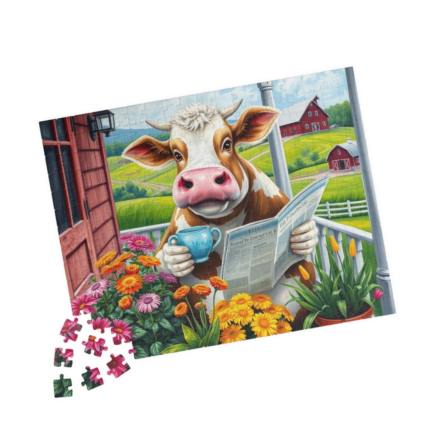 Charming Farmyard Cow Puzzle, Great for Family Fun, Gift for Animal Lovers, 110-1014-piece Jigsaw Game, Perfect for Cozy Nights