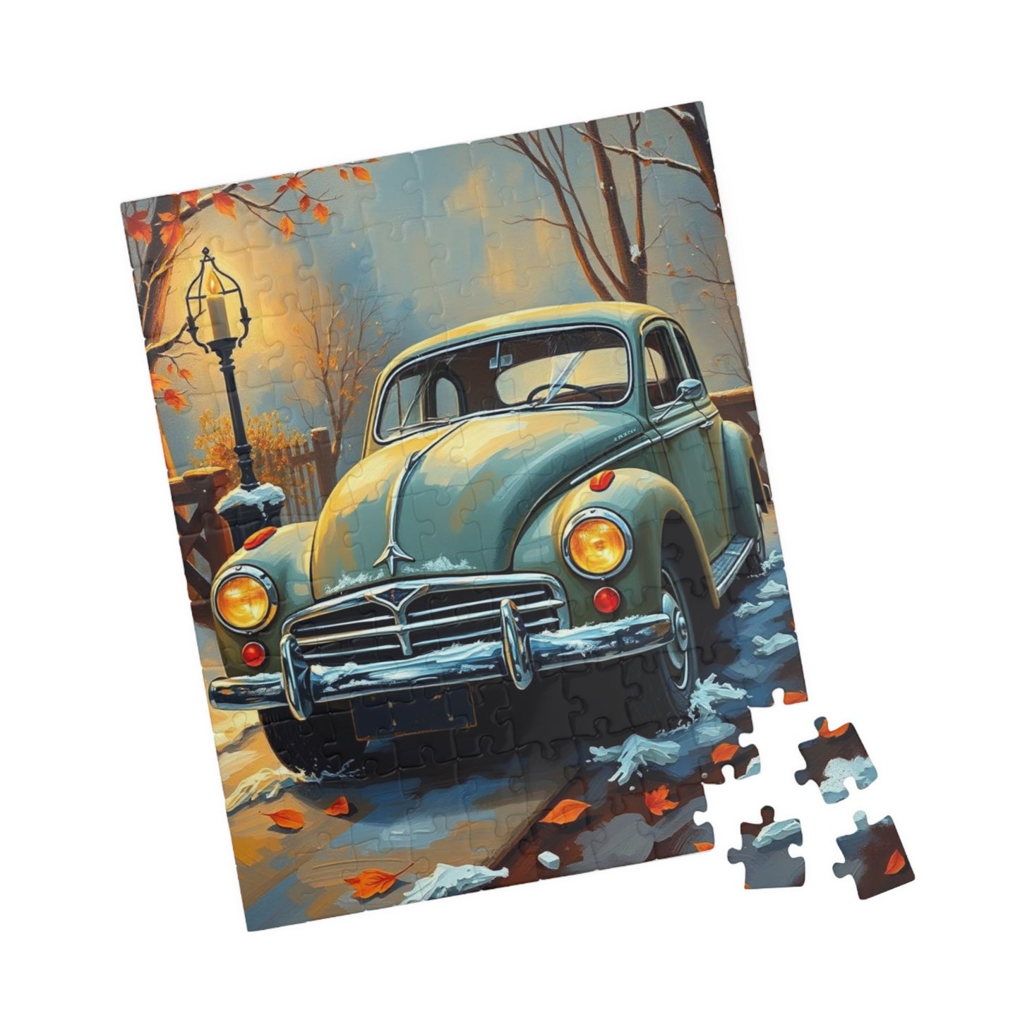 Winter Vintage Car Puzzle - Nostalgic Family Fun, Great Gift for Car Lovers, Indoor Activities, Rainy Day Entertainment