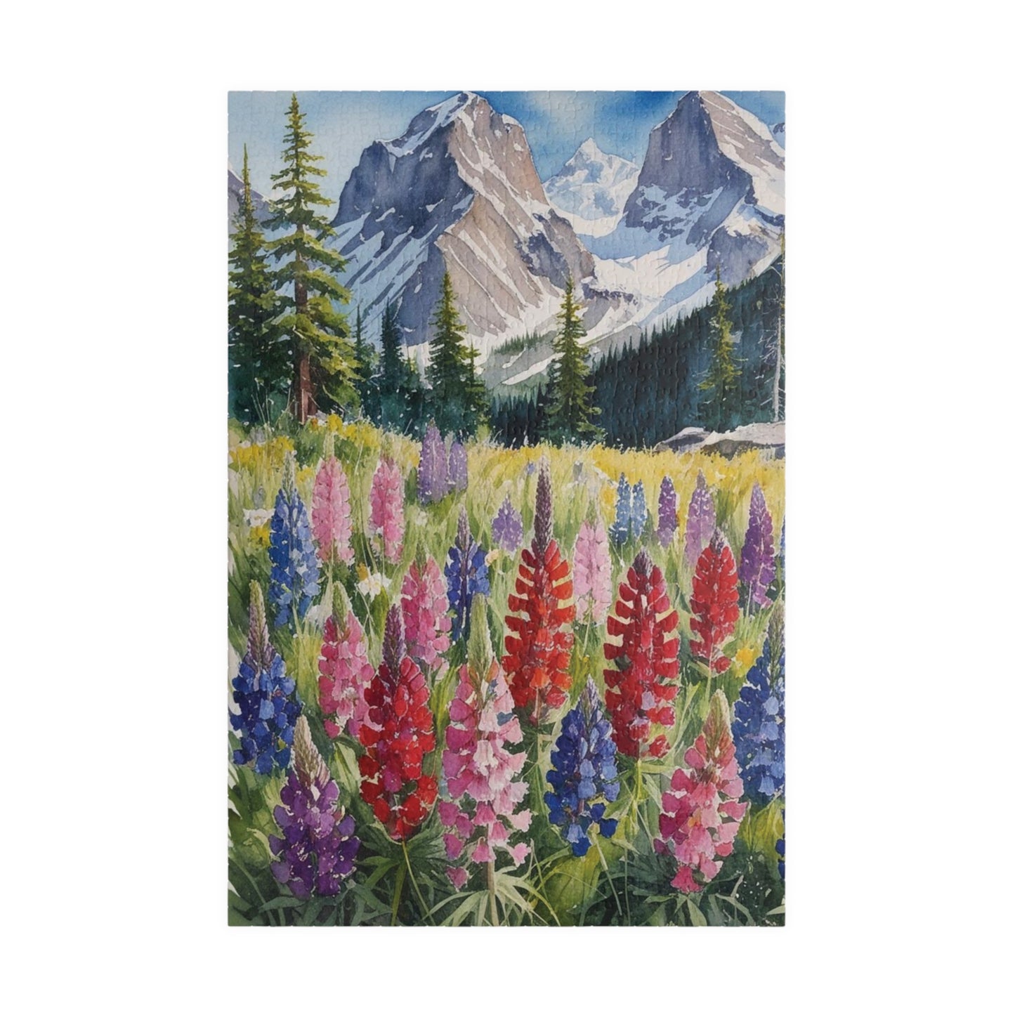 Floral Wildflower Puzzle, Landscape Alpine Meadow Jigsaw - Indian Paintbrush, Lupines, Snow-Capped Mountains, Fun Family Activity Game Night 1014 pcs (Vertical) Puzzle The Puzzle Chest