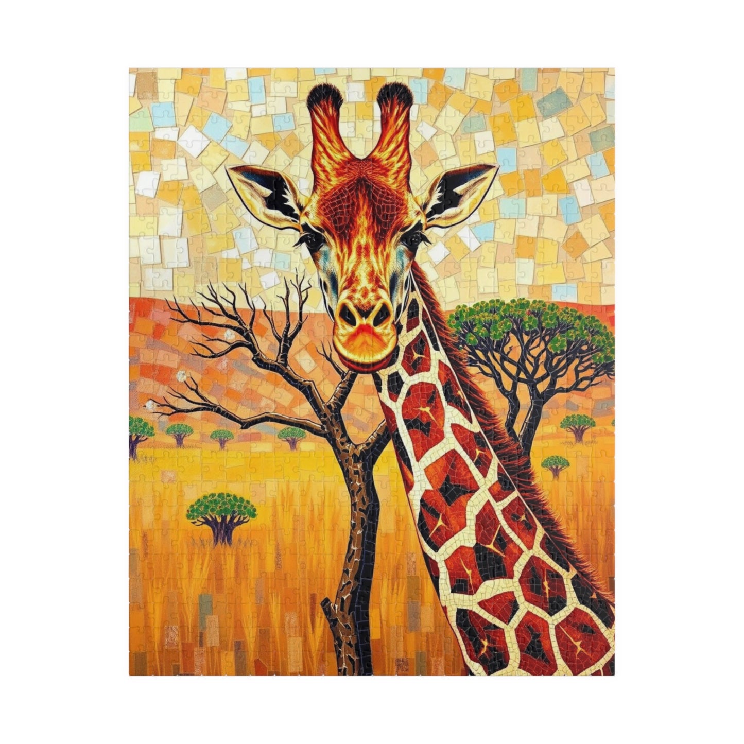 Mosaic Giraffe Jigsaw Puzzle, Beautiful Wildlife Landscape with Acacia Tree, African Savannah Game for Nature Lovers, Animal Enthusiast Gift 520 pcs (Vertical) Puzzle The Puzzle Chest