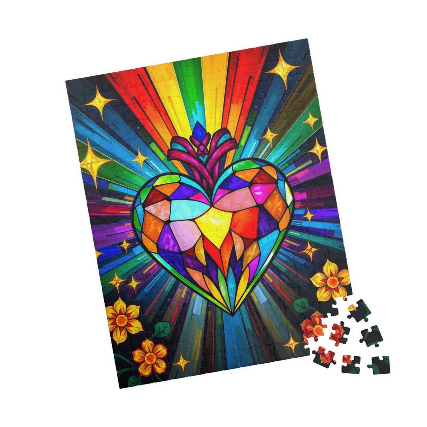 Spectrum Heart Puzzle for Adults, Stained Glass Style Art Jigsaw, Mindfulness Activity, Gift for Her, Family Game Night, Pride Rainbow Decor
