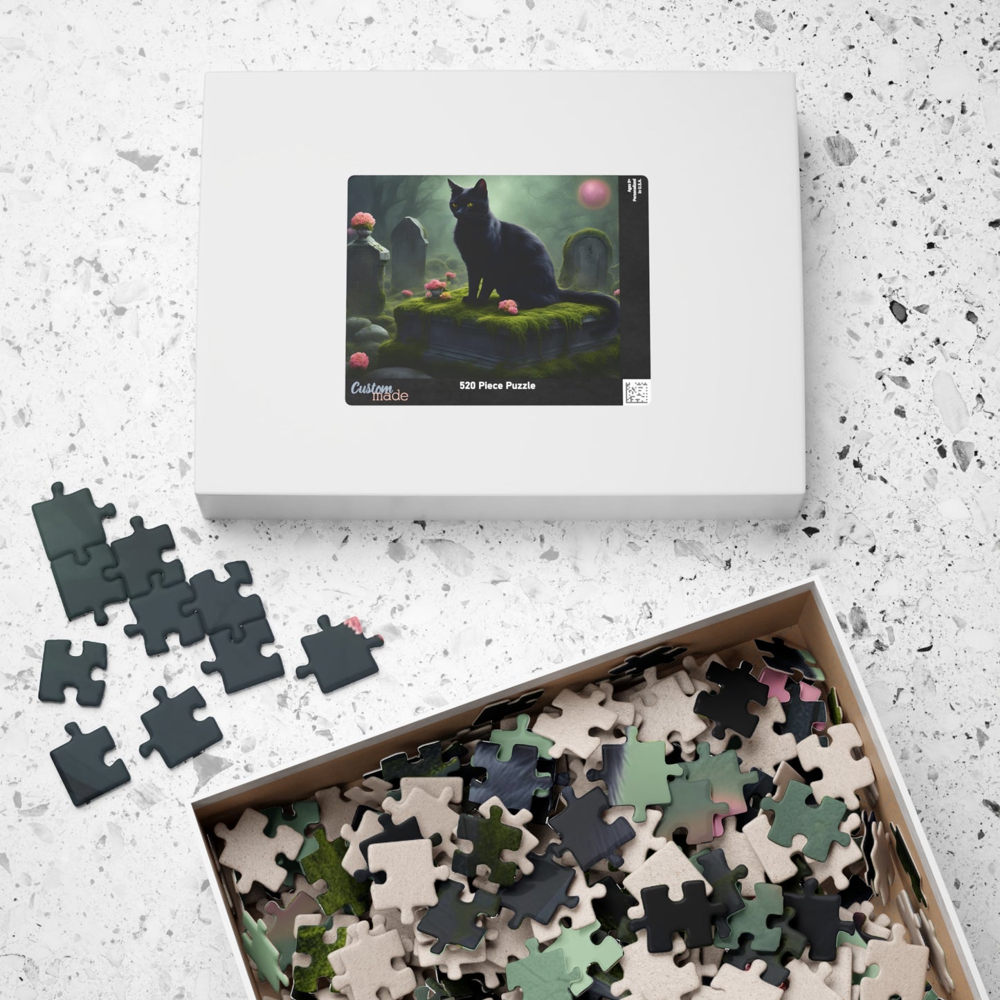 Gothic Cat Puzzle (110-1014 Piece), Black Kitten on Tombstone, Eerie Graveyard Jigsaw Game, Halloween Activity, Gift for Animal Cat Lovers Puzzle The Puzzle Chest