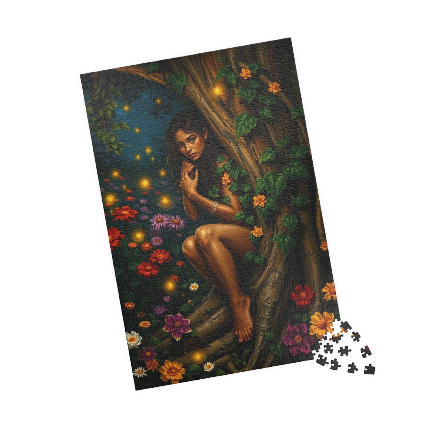 Puzzle, Flower Garden Night Scene, Firefly Illuminated Dryad, Bark-like Skin, 110 252 520 1014-Piece, Jigsaw Game, Artistic Gift, Relaxing Puzzle The Puzzle Chest