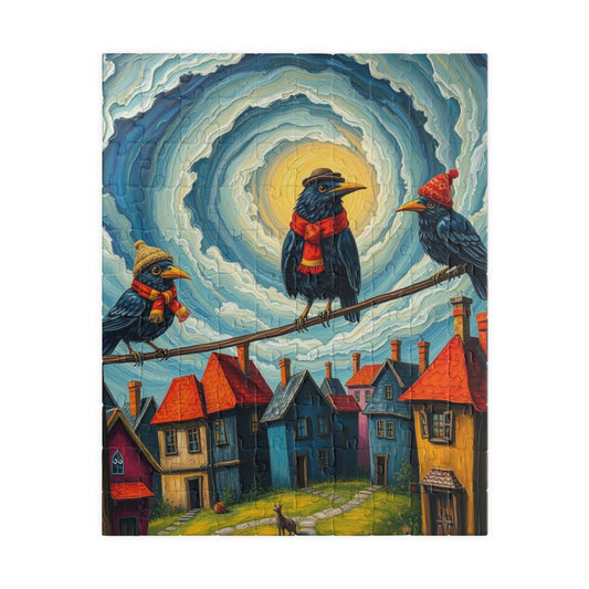 Crooked Choir Crows Puzzle - Colorful Bird Jigsaw Game for Halloween Fun Family Game Night, Gift for Puzzle Lover, Mindful Brain Teaser 110 pcs (Vertical) Puzzle The Puzzle Chest