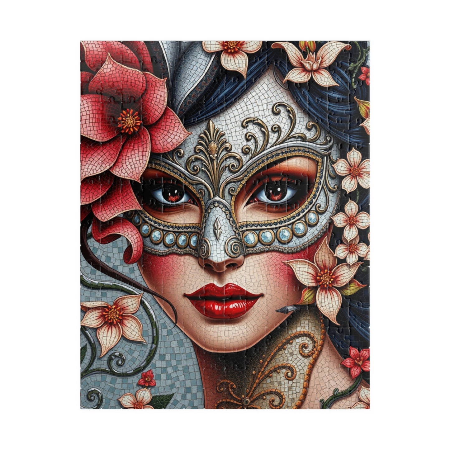 Mosaic Portrait Masked Woman Puzzle - Venetian Style Floral Mask, Stunning Art for Unique Gifts, Game Night, Family Fun 252 pcs (Vertical) Puzzle The Puzzle Chest