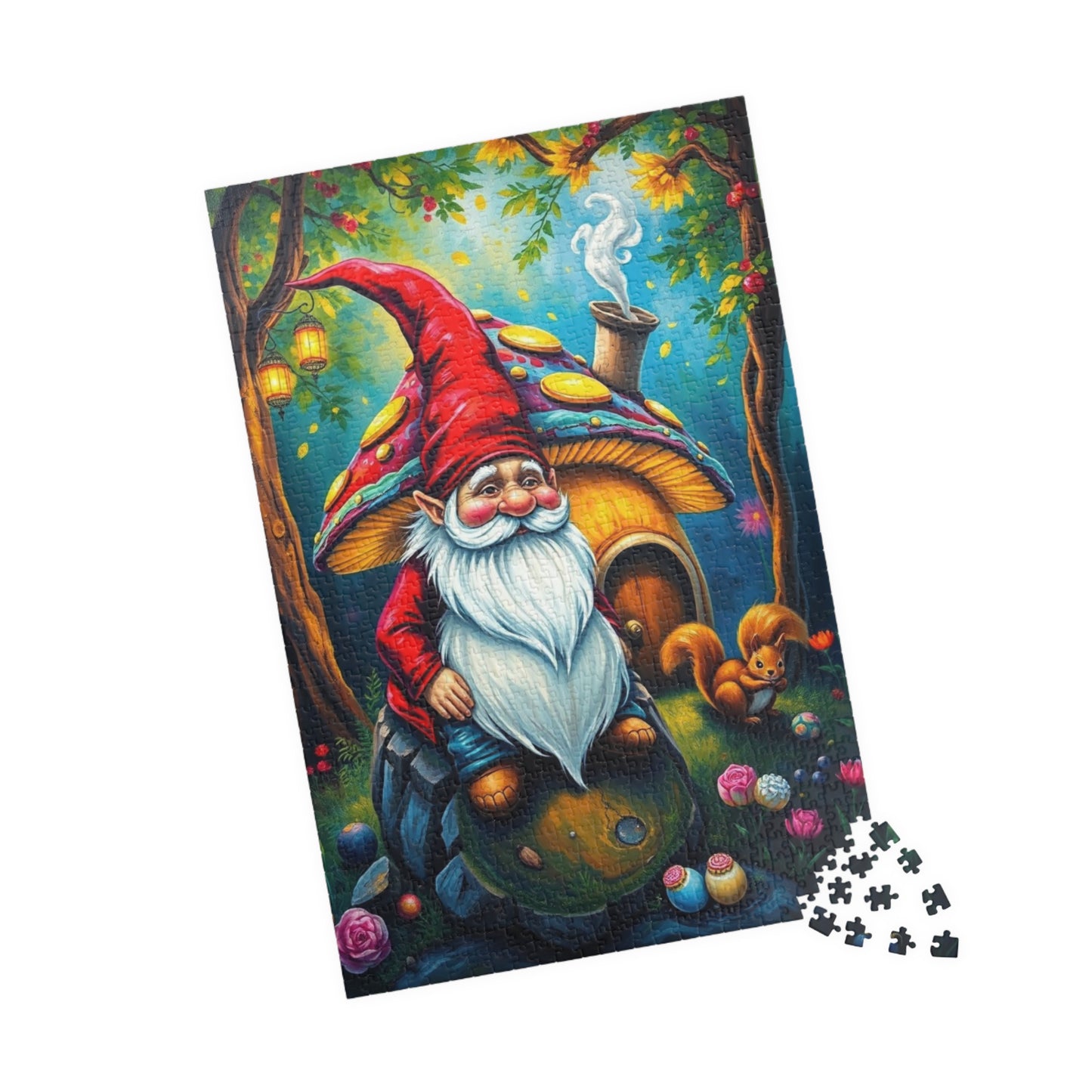 Mystical Gnome Jigsaw Puzzle, Enchanted Woodland Scene with Squirrel and Lanterns, Jigsaw Game for Adults, Entertaining Pastime Puzzle The Puzzle Chest