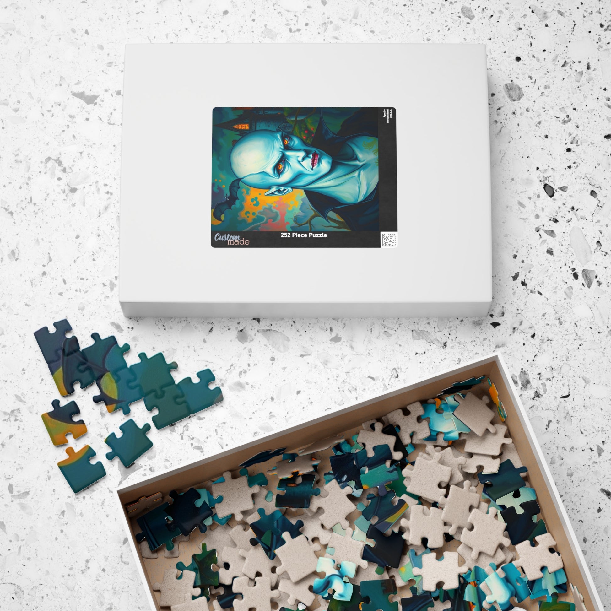 Gothic Vampire Jigsaw Puzzle, Dreamlike Pale Skin Undead with Glowing Eyes, Supernatural Being in Surreal Setting, Dark Fantasy Lover Gift Puzzle The Puzzle Chest