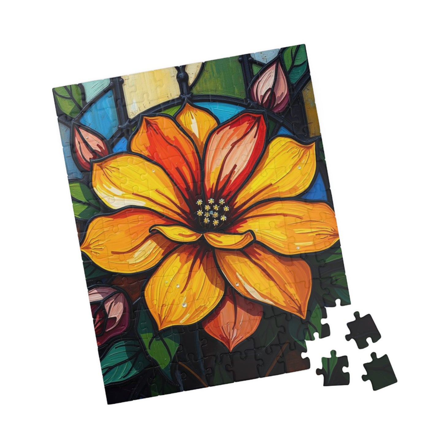 Petals of Light Stained Glass Style Floral Puzzle, 110-520 Piece Jigsaw, Home Décor, Brain Teaser, Gift for Puzzle Lovers, Family Activity