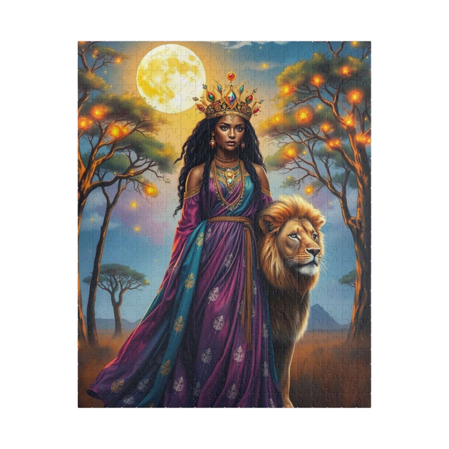 Moonlit African American Princess Puzzle - Savannah Night Jigsaw, Black Woman Art, Afrocentric Artwork Puzzle The Puzzle Chest