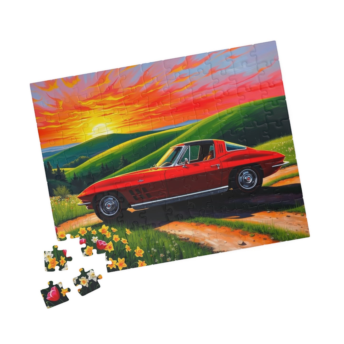 Vintage Auto Sunset Puzzle, Perfect Gift for Classic Car Lover, Family Game Night, Retro 1963 Stingray Jigsaw Game for Adults, Mindfulness Puzzle The Puzzle Chest
