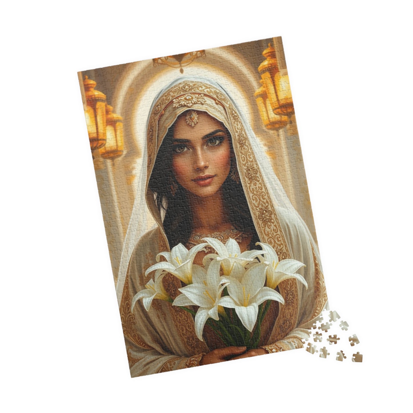 Middle Eastern Bride Puzzle with Gold Ivory Kaftan and Lanterns, Family Friendly Wedding Jigsaw Game, Mindful Activity, Puzzle Lover Gift Puzzle The Puzzle Chest