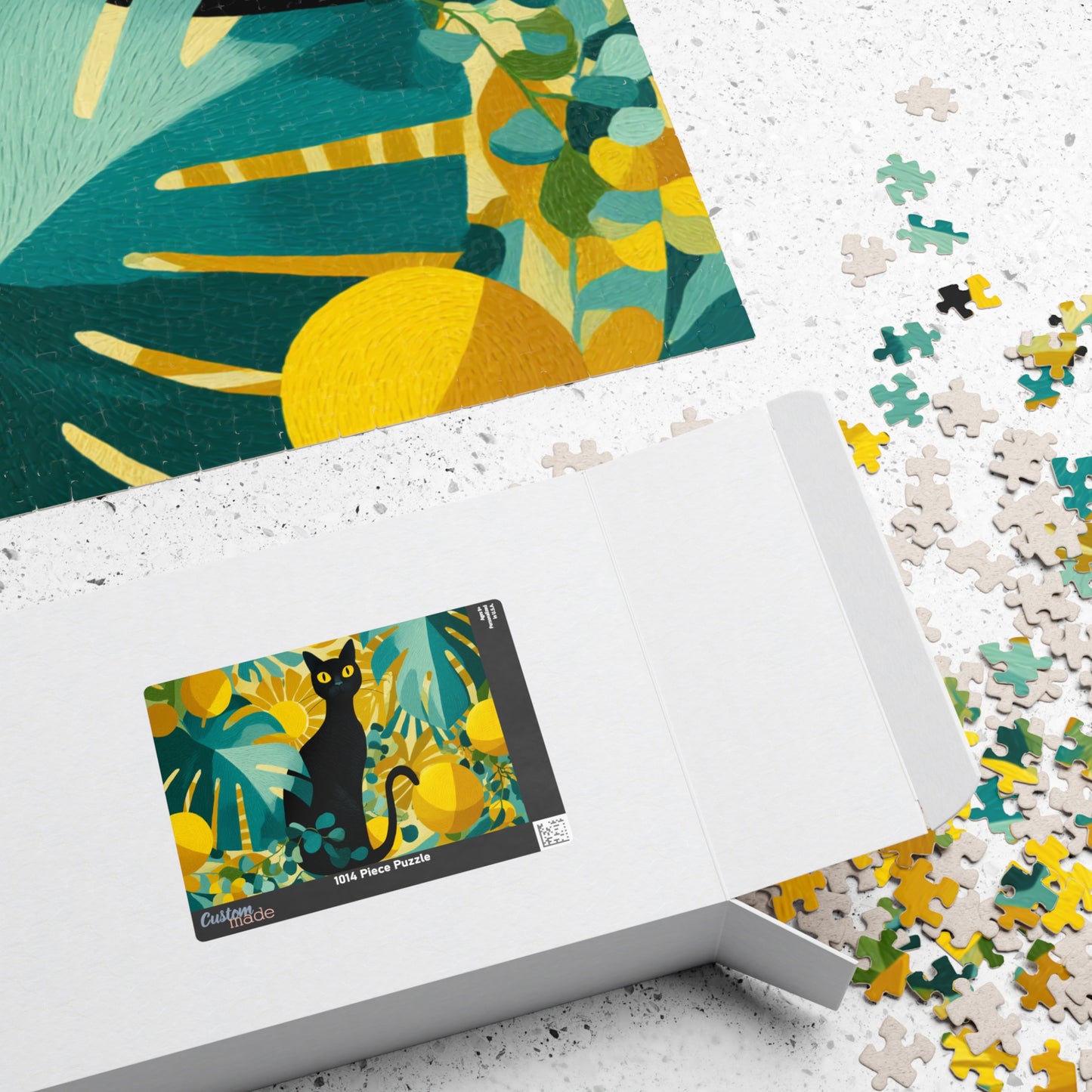 Cat with Tropical Leaves – Vibrant Fauvist Jigsaw Puzzle, Animal Theme Jungle Mystical Black Cat Art Puzzle Puzzle The Puzzle Chest