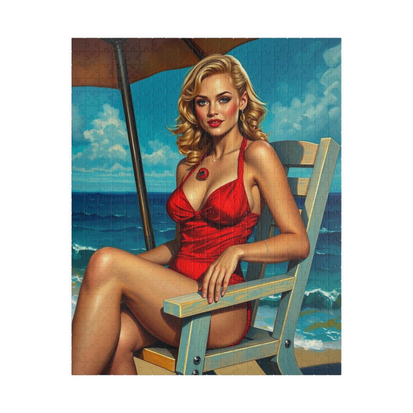 Retro Beach Lady Puzzle, Vintage Art Jigsaw Puzzle for Adults, Home Entertainment, Fun Family Activity, Gift for Art Lovers, Nostalgic Gift 520 pcs (Vertical) Puzzle The Puzzle Chest