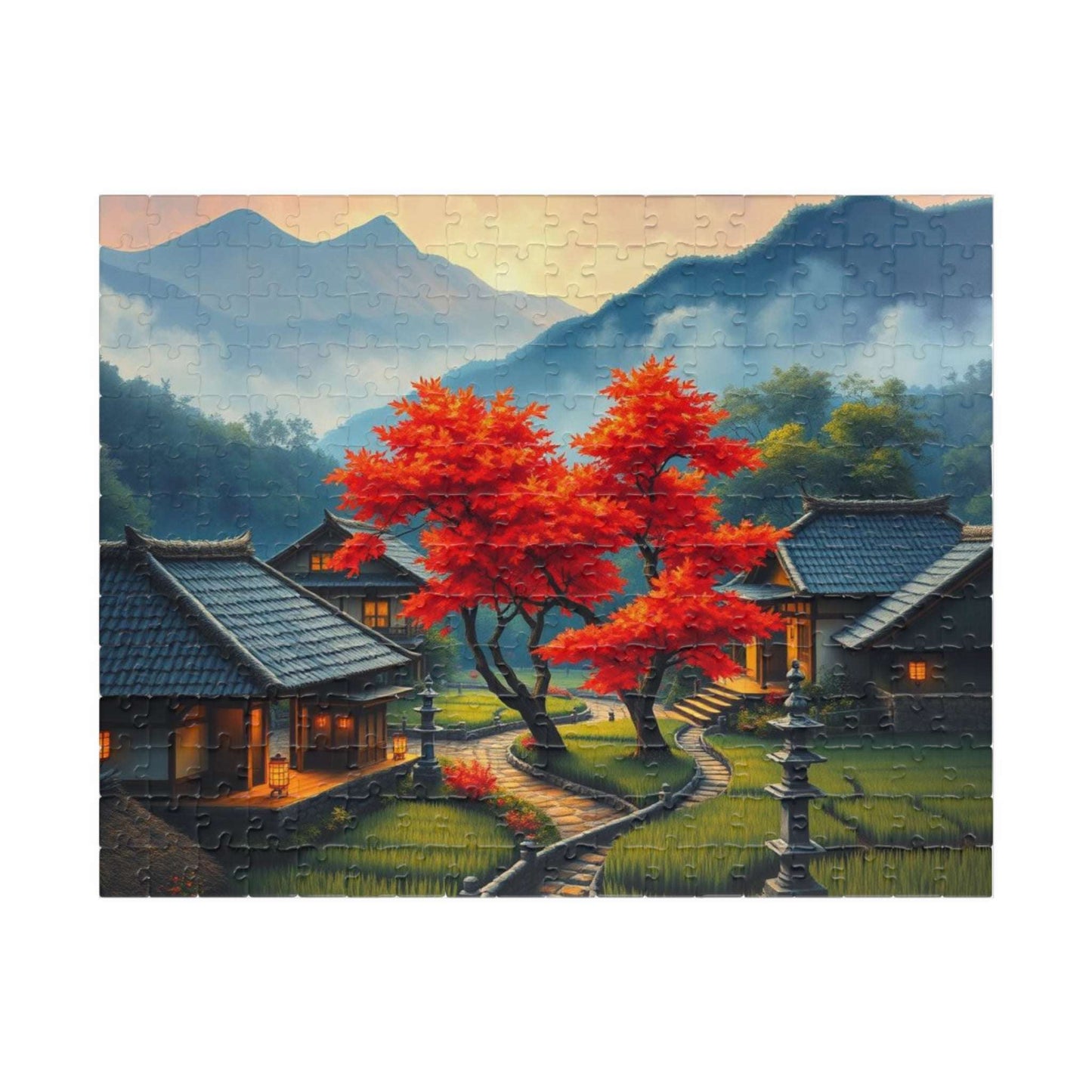 Japanese Mountain Village Jigsaw Puzzle - Autumn Scene, Ideal for Family Game Nights, Solo Fun, Holiday Birthday Gift for Friends 252 pcs (Horizontal) Puzzle The Puzzle Chest