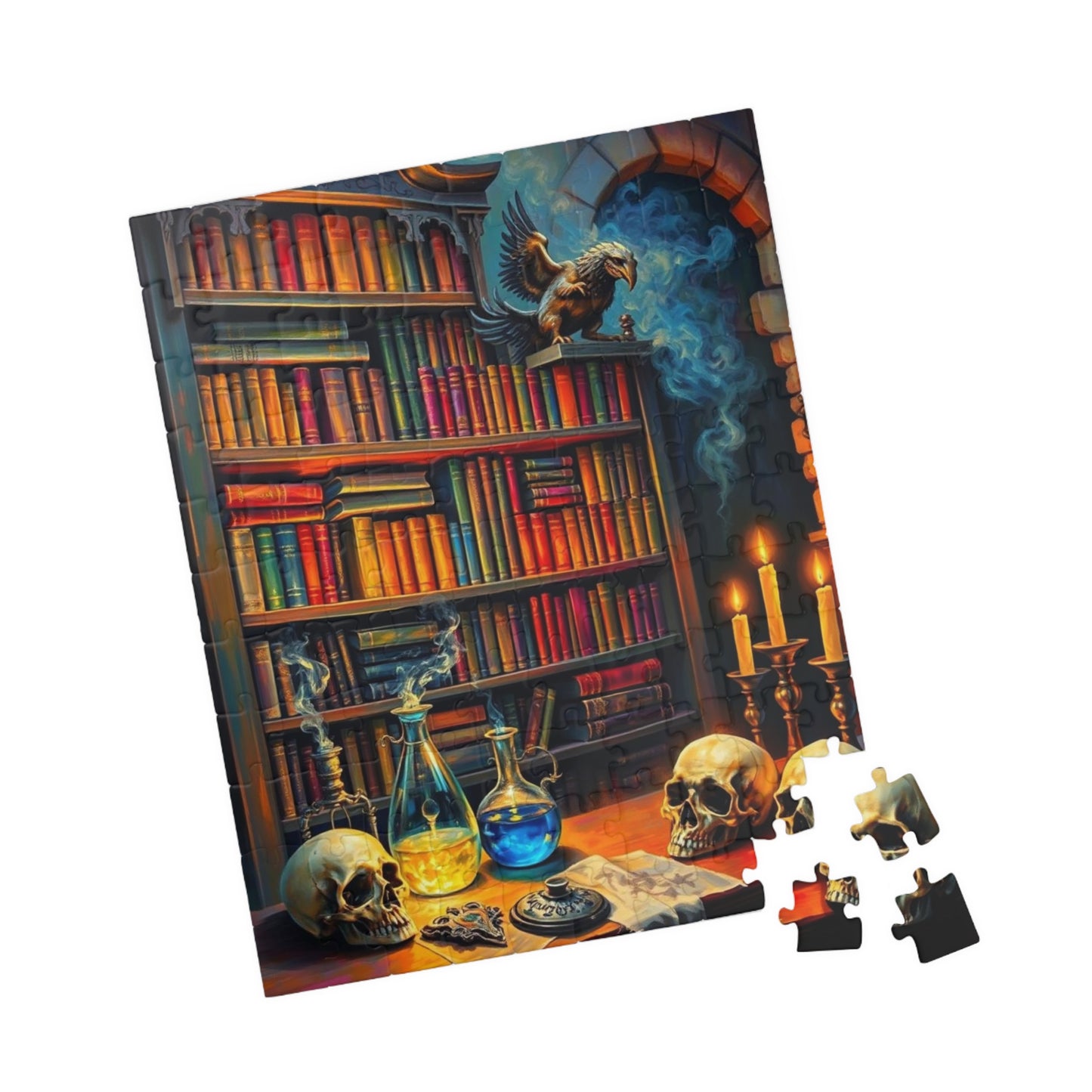 Enigmatic Library Jigsaw Puzzle - Mystical Artwork for Book Lovers, Halloween Home Decor, Family or Solo Fun, Holiday Birthday Gifts
