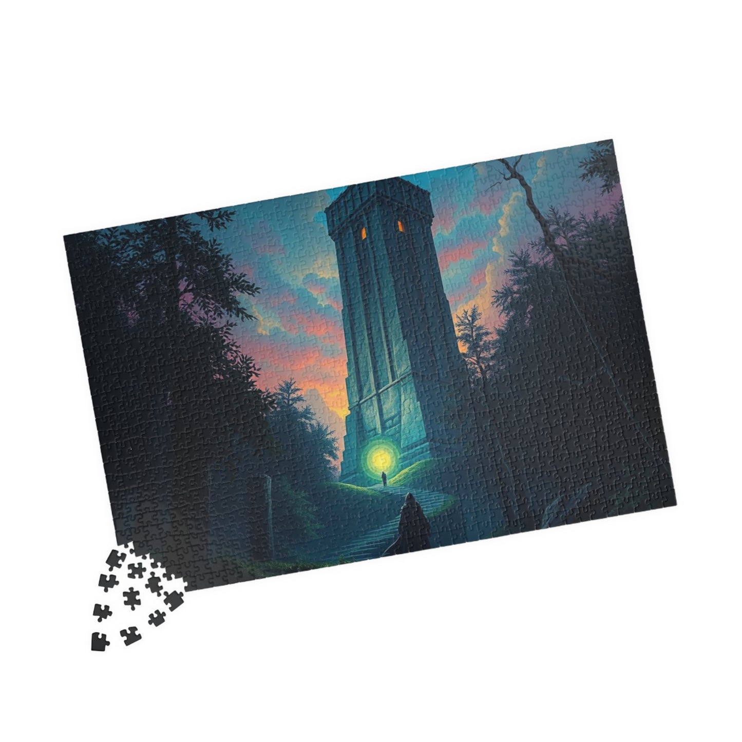 The Seeker Jigsaw Puzzle for Adults - Mystical Tower in Twilight Forest, Gothic Puzzle, Gothic Art Print, Dark Fantasy Gift for Puzzle Lover Puzzle The Puzzle Chest