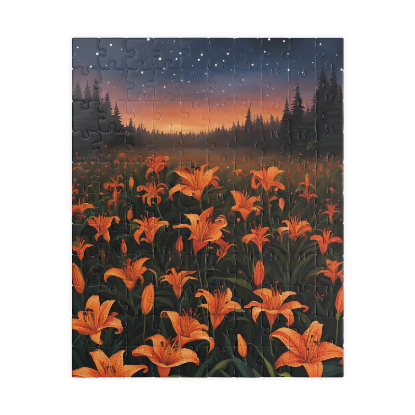 Twilight Tiger Lilies Puzzle, Floral Scene with Starry Sky, Nature-Inspired Jigsaw Game, Ideal Gift for Puzzle Lovers and Art Enthusiasts 110 pcs (Vertical) Puzzle The Puzzle Chest