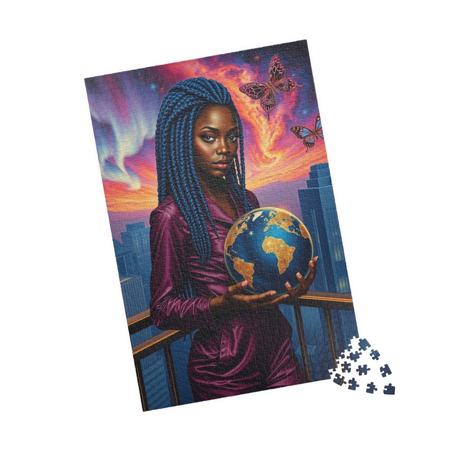 Futuristic Afrocentric Jigsaw Puzzle, Black Woman Holding Globe, Unique Motivational Puzzle Lover Gift, Family Activity, Mindfulness Fun Puzzle The Puzzle Chest