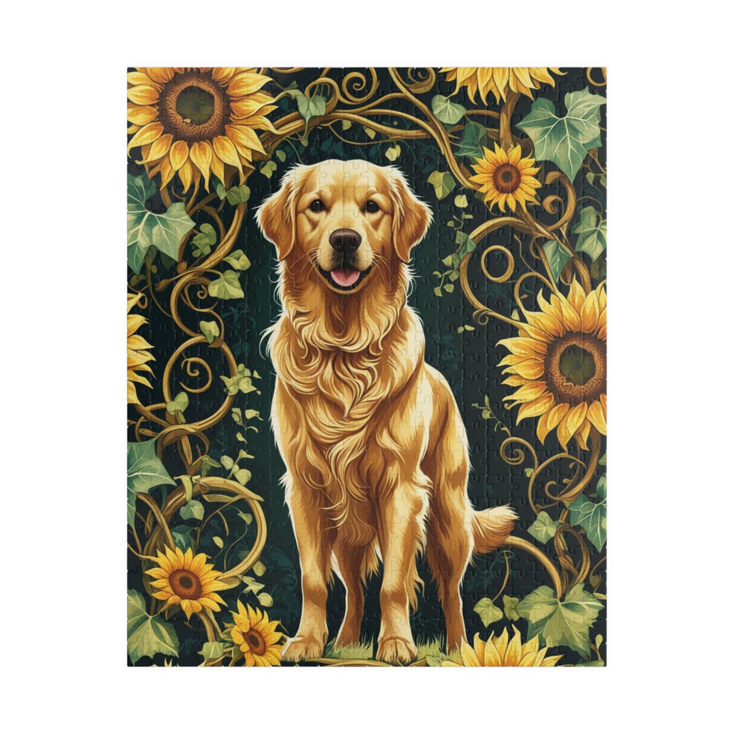 Vintage Golden Retriever Jigsaw Puzzle, Floral Sunflower Dog Themed Game for Family Fun Leisure Activity, Pet Owner Best Unique Gift, Hobby 520 pcs (Vertical) Puzzle The Puzzle Chest