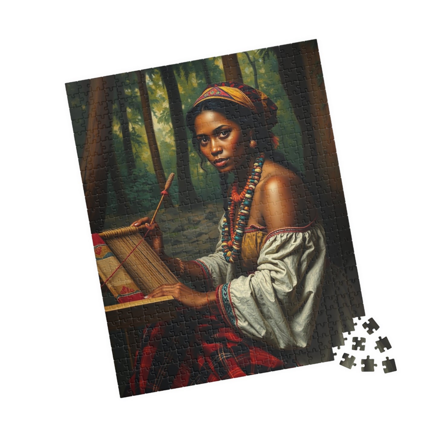 Puzzle of Indigenous Woman Weaving on a Loom in Nature, Cultural Ethnic Art Forest Scene, Family Friendly Jigsaw Game, Puzzle Lover Gift Puzzle The Puzzle Chest