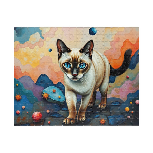 Jigsaw Puzzle, Siamese Cat with Blue Eyes in Dreamlike Landscape, 110 252 520 1014-Piece, Stress Relief, Animal Lover, Family Activity, Gift 252 pcs (Horizontal) Puzzle The Puzzle Chest