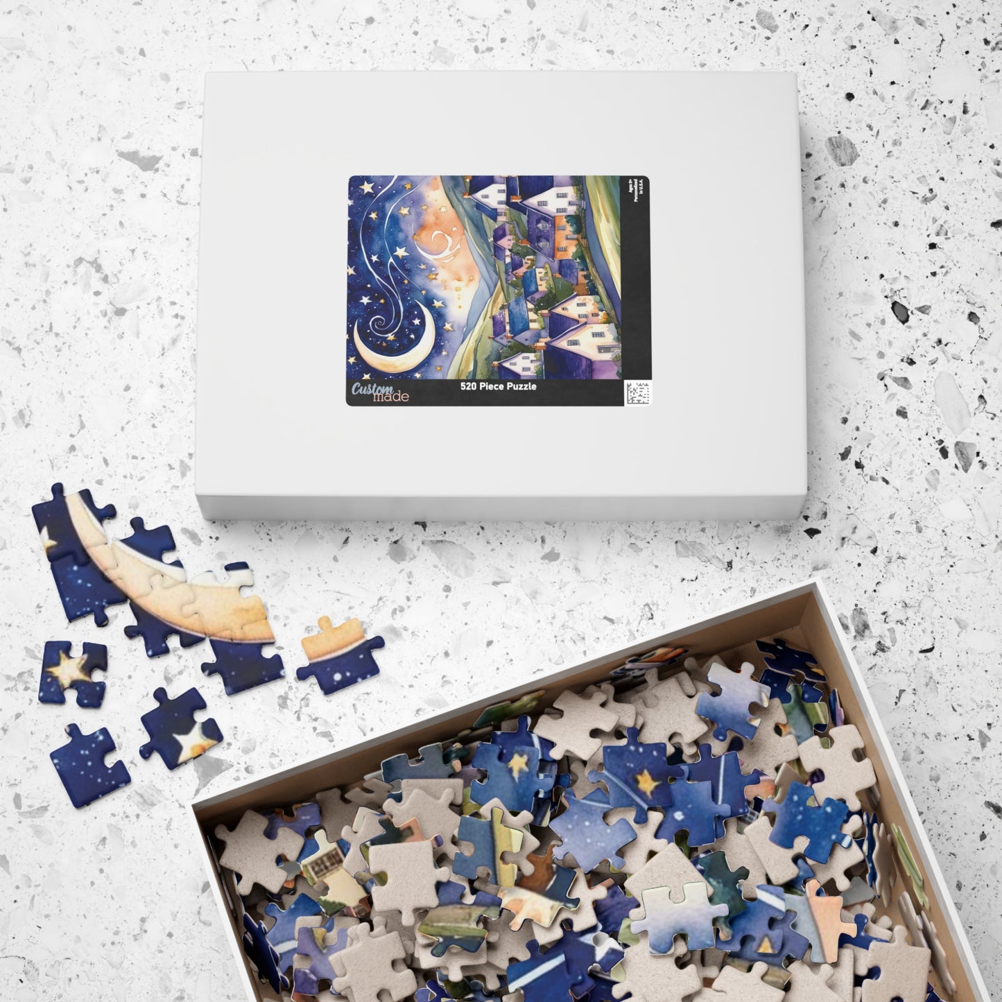 Starry Night Village Puzzle Moon and Star Jigsaw Game Night Family Activity Van Gogh Inspired Art Lover Gift for Puzzle Enthusiasts Relaxing