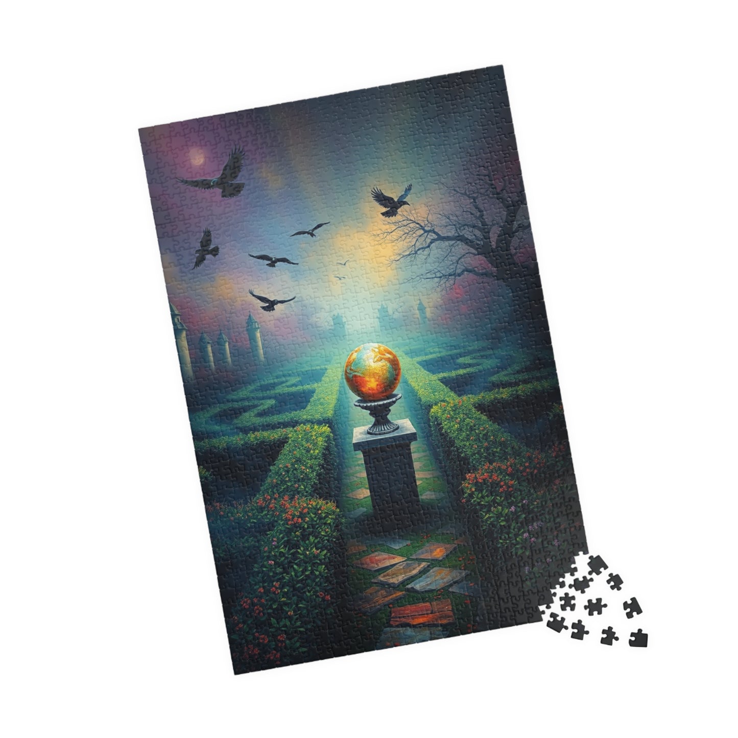 Gothic Garden Maze Puzzle, Mystical Scene with Glowing Orbs Crows and Fog, Magical Dark Art Jigsaw Game, Gift for Gothic-Themed Enthusiast Puzzle The Puzzle Chest