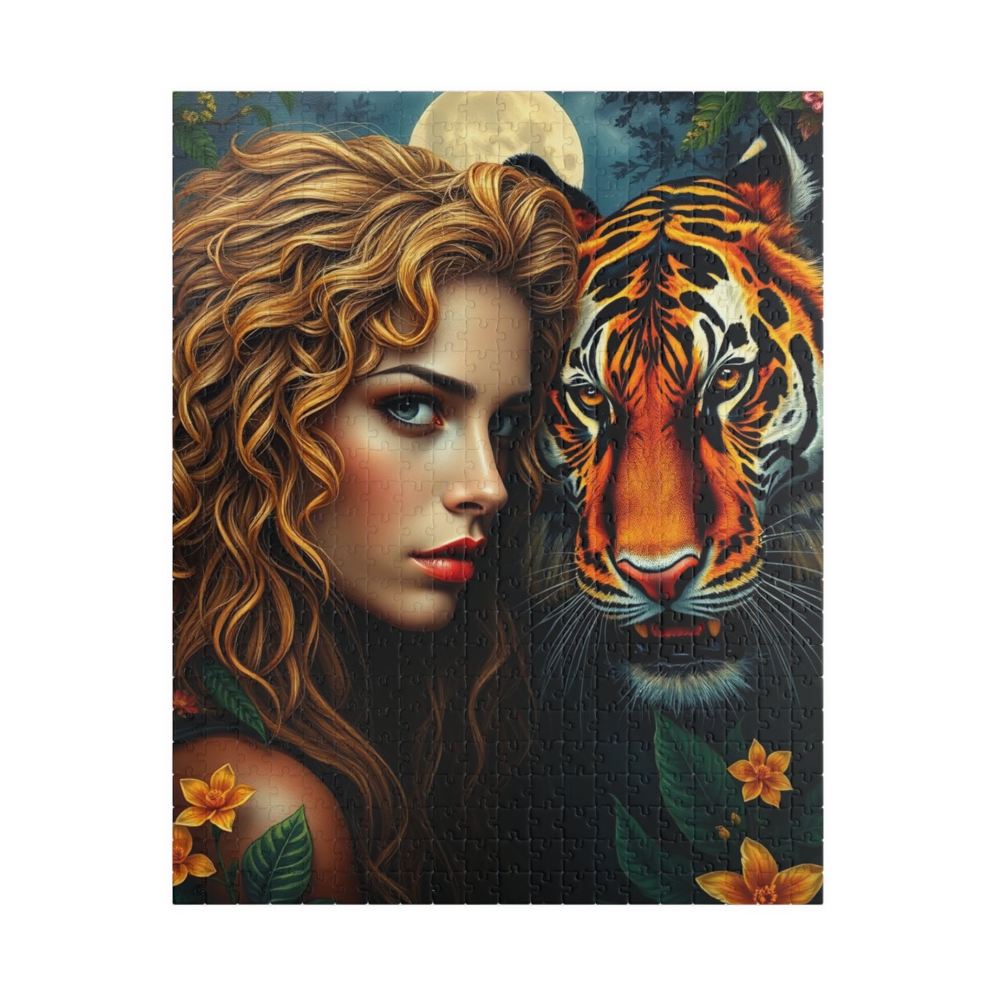 Tiger and Beauty Puzzle, Animal Art Adult Jigsaw Game for Relaxation, Home Entertainment, Creative Gift Idea Nature Lover, Family Game Night 520 pcs (Vertical) Puzzle The Puzzle Chest