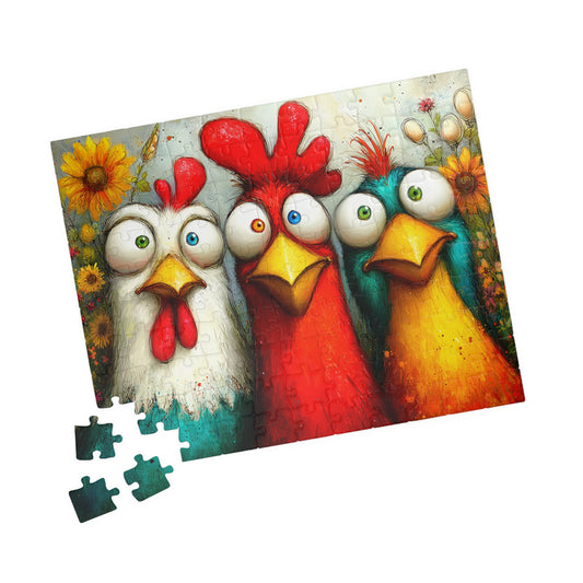 Colorful Cartoon Chickens Puzzle 110-520 Piece | Farm Animal Jigsaw 110 pcs (Horizontal) Puzzle The Puzzle Chest