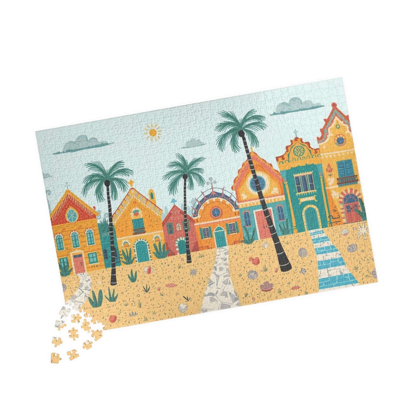 Sunbright Shores Village Jigsaw Puzzle - Beach Town Daytime Scene 1014 pcs (Horizontal) Puzzle The Puzzle Chest
