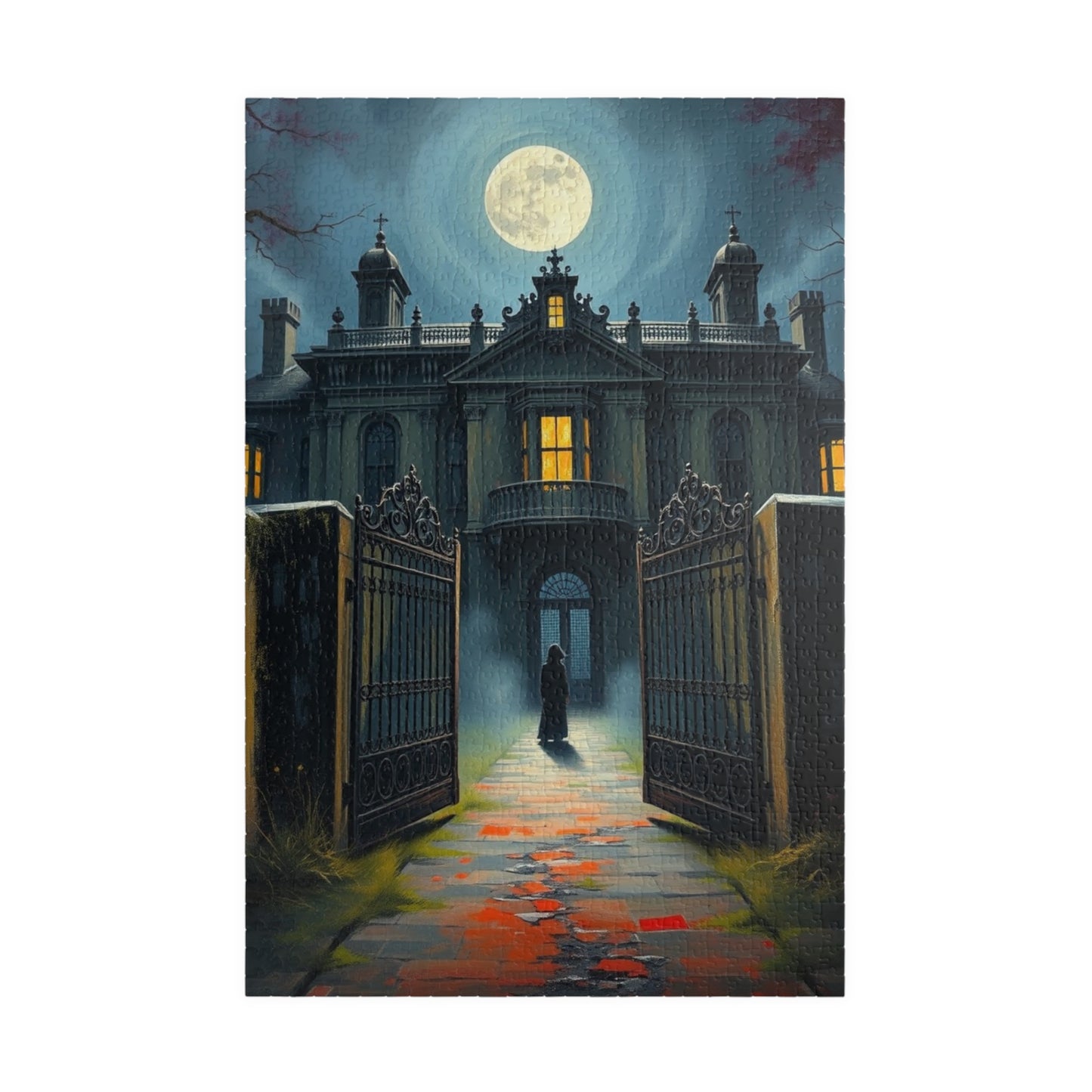 Gothic Mansion Puzzle, Decaying House Under Full Moon Jigsaw Game, Brain Teaser Relaxing Activity Family Fun, Halloween Home Decor, Giftable 1014 pcs (Vertical) Puzzle The Puzzle Chest