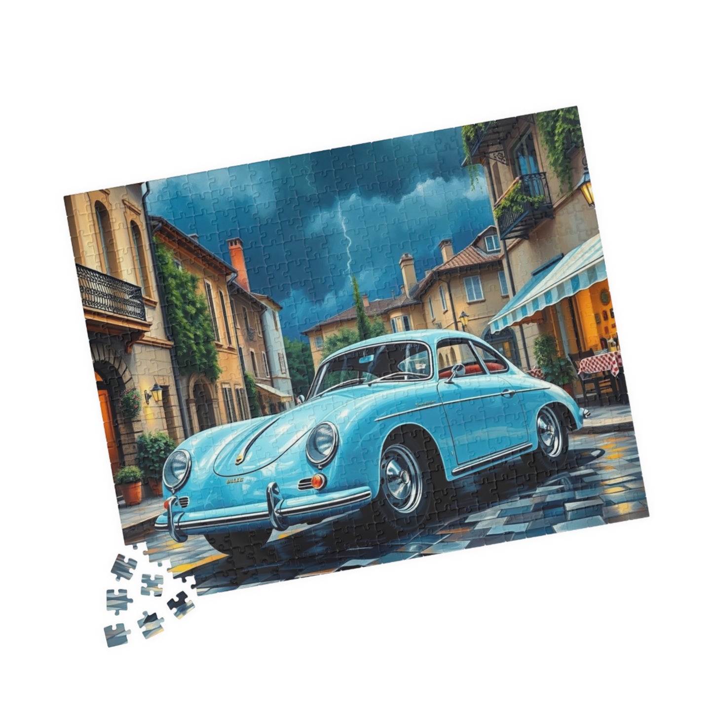 Classic Car Puzzle - Pastel Blue 1955 Vintage Vehicle Jigsaw Game Puzzle The Puzzle Chest