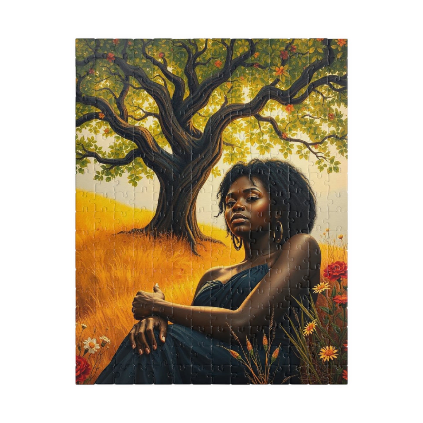 Sacred Summer - A Black Art Jigsaw Puzzle, Black Woman Under the Tree of Life, Serene Nature Scene, Afrocentric Gift for Puzzle Lovers 252 pcs (Vertical) Puzzle The Puzzle Chest