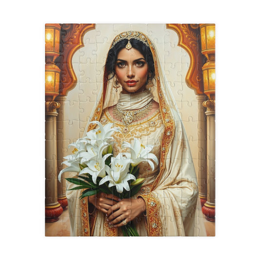 Middle Eastern Bride Puzzle with Gold Ivory Kaftan and Lanterns, Family Friendly Wedding Jigsaw Game, Mindful Activity, Puzzle Lover Gift 110 pcs (Vertical) Puzzle The Puzzle Chest
