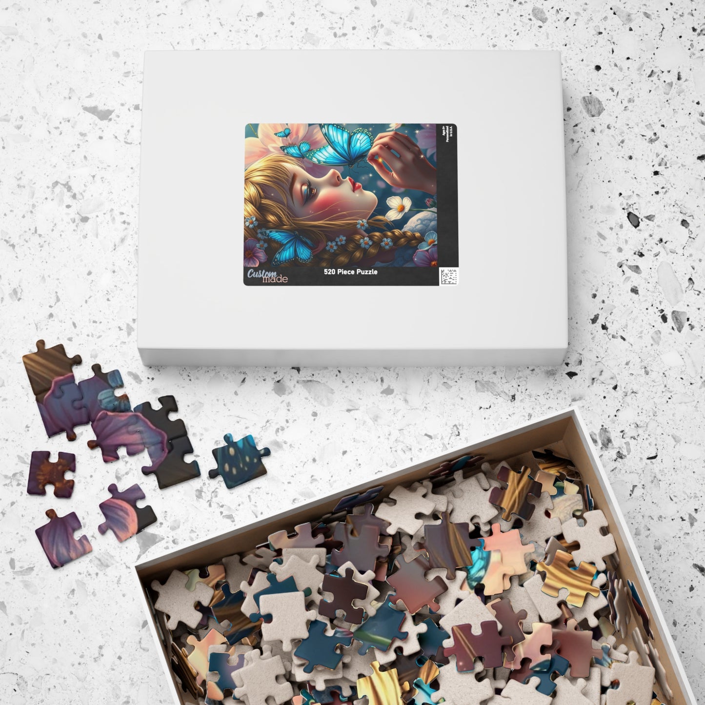 Jigsaw Puzzle Woman and Blue-winged Butterfly, Whimsical Illustration, Mindfulness Activity Relaxing Hobby, Home Entertainment, Brain Teaser Puzzle The Puzzle Chest