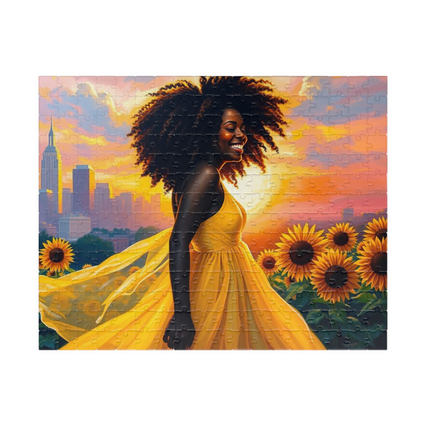 Sunflower Dreamer Puzzle, Black Woman Art Jigsaw Game for Family Fun, Home Entertainment, Gift for Puzzle Lover, Brain Teaser 252 pcs (Horizontal) Puzzle The Puzzle Chest