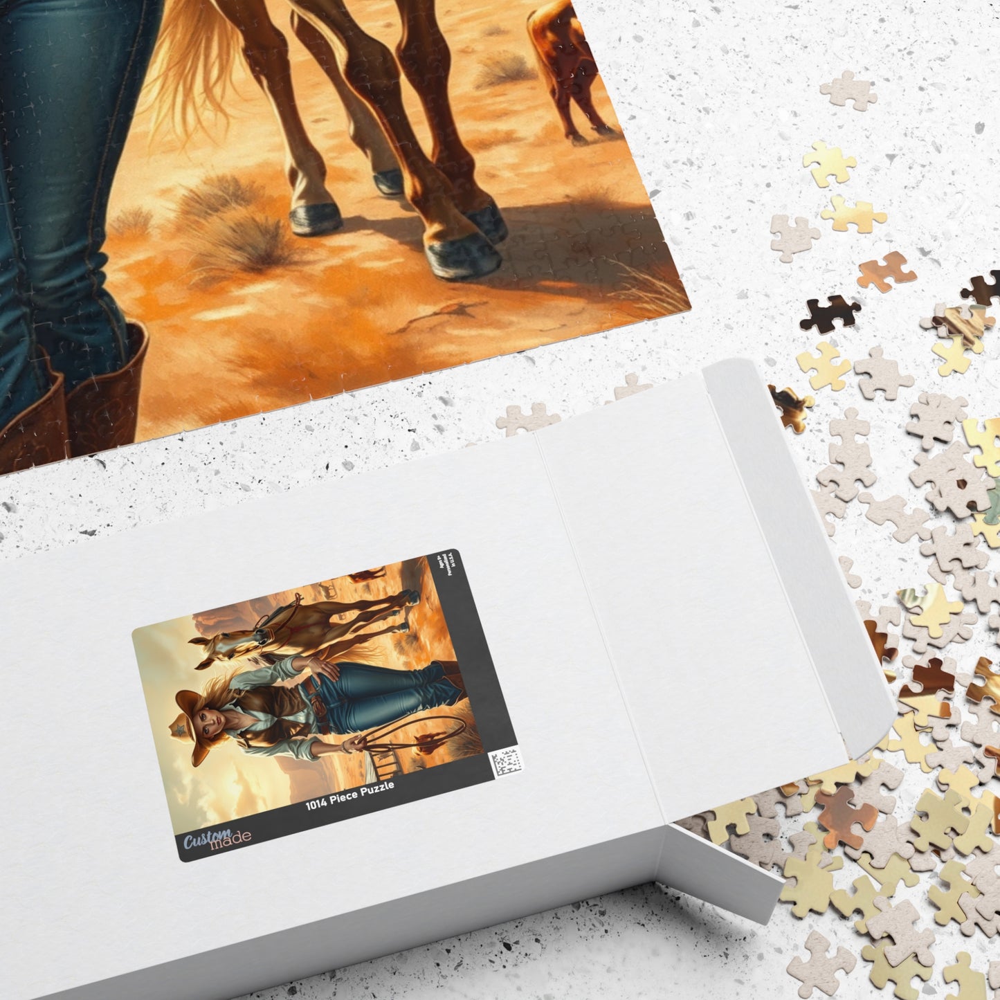 Blonde Cowgirl Puzzle, Palomino Horse Saloon and Grazing Cattle in the Desert, Western Frontier Landscape Jigsaw Game, Puzzle Lover Gift Puzzle The Puzzle Chest